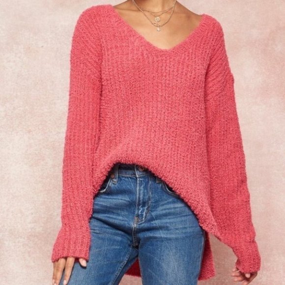 Pink So Soft Cozy V-neck Sweater top - Picture 1 of 9